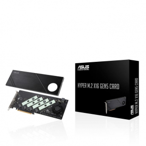 ASUS Hyper M.2 x16 Gen5 Card (PCIe 5.0/4.0) supports up to four NVMe M.2 (2242/2260/2280/22110) devices at up to 512 Gbps for RAID functions across di