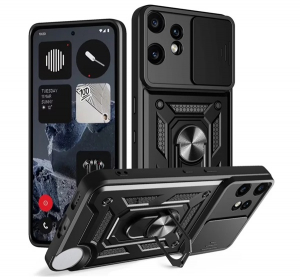 Defender szilikon telefonv&eacute;dő (&uuml;t&eacute;s&aacute;ll&oacute;s&aacute;g, tart&oacute;gyűrű, kamerav&eacute;dő) FEKETE Nothing CMF Phone 2 Pro "Gigapack csomagol&aacute;s" (GP-176147)