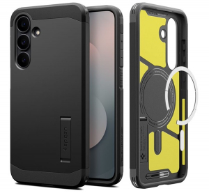 Spigen TOUGH ARMOR MAG műanyag telefonvédő (ütésállóság, kitámasztó, MagSafe) FEKETE Samsung Galaxy S25 FE (SM-S731) (ACS10029)