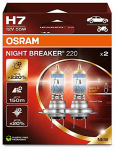 Osram Night Breaker +220% H7 halog&eacute;n izz&oacute;, ak&aacute;r 220%-kal nagyobb f&eacute;nyerő, 150 m hossz&uacute; f&eacute;nyk&eacute;ve, pr&eacute;mium H7 l&aacute;mpa, , 2 darab/csomag (64210NB220-2HB)