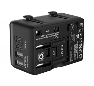 BlitzWolf utaz&oacute; t&ouml;ltő 2 USB+2 Type-C aljzat (20W, GaN, PD gyorst&ouml;lt&eacute;s, EU, UK, US, AU) FEKETE (BW-TA1)