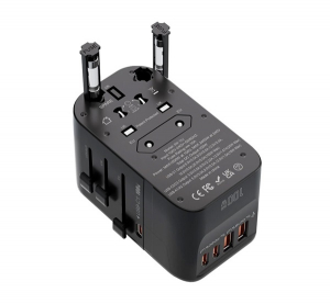 BlitzWolf utaz&oacute; t&ouml;ltő 2 USB+3 Type-C aljzat (100W, GaN, PD gyorst&ouml;lt&eacute;s, EU, UK, US, AU) FEKETE (BW-TA2)