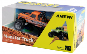 Amewi Narancs Brushed 1:64 RC modellaut&oacute; Elektro Monstertruck 2WD RtR 2,4 GHz F&eacute;nyeffekttel, Akkuval &eacute;s t&ouml;ltők&aacute;bellel (22705)