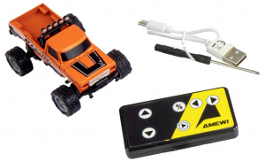 Amewi Narancs Brushed 1:64 RC modellaut&oacute; Elektro Monstertruck 2WD RtR 2,4 GHz F&eacute;nyeffekttel, Akkuval &eacute;s t&ouml;ltők&aacute;bellel (22705)