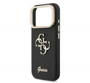 Guess GRAINED BIG 4G & STAND CAMERA szilikon telefonv&eacute;dő (műanyag h&aacute;tlap, ECO bőr hat&aacute;s&uacute; h&aacute;tlap, kit&aacute;maszt&oacute;) FEKETE Apple iPhone 17 Pro (GUHCP17LPCS4G