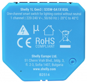 Shelly 1L Gen3 Vezet&eacute;k n&eacute;lk&uuml;li kapcsol&oacute; (_1L_Gen3;1)