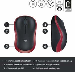 DUPLA CIKK! EZZEL: egr-log-m185-red  Logitech Wireless Mouse M185 piros eg&eacute;r - vezet&eacute;k n&eacute;lk&uuml;li (910-002237)