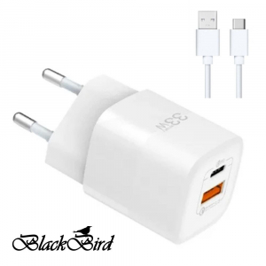 BlackBird ZCD-015B-AC GAN 33W h&aacute;l&oacute;zati t&ouml;ltő adapter + USB/Type-C k&aacute;bel 1m feh&eacute;r (BH1651)