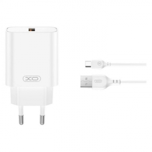 XO CE33 USB-A h&aacute;l&oacute;zati t&ouml;ltő 18W +Type-C k&aacute;bel feh&eacute;r (XO-CE33+TYPEC)