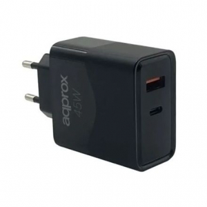 Approx USB-A / USB-C h&aacute;l&oacute;zati t&ouml;ltő 45W + 1m USB-C k&aacute;bel  fekete (APPUSBWALL45W)