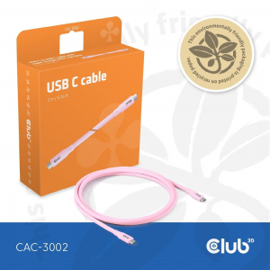 Club 3D USB-C - USB-C adat- &eacute;s t&ouml;ltők&aacute;bel 2m r&oacute;zsasz&iacute;n (CAC-3002)