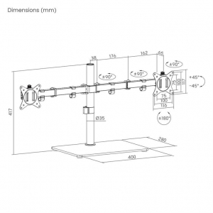 Gembird k&eacute;tmonitoros asztali &aacute;llv&aacute;ny (forgathat&oacute;, d&ouml;nthető) 17"-32&rdquo;, 9kg-ig (MS-D2ST-01)