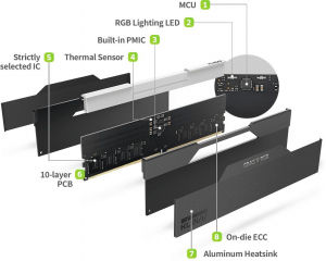 32GB 6000MHz DDR5 RAM Klevv CRAS V RGB CL30 (2x16GB) fekete (KD5AGUA80-60A300G)