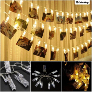 ColorWay fot&oacute;csipeszes f&eacute;nyk&eacute;ptart&oacute; f&eacute;nyf&uuml;z&eacute;r 20 LED 3m (CW-LCP-20L30B)