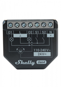 Shelly 2PM Gen4 WiFi + Bt, k&eacute;t &aacute;ramk&ouml;r&ouml;s fogyaszt&aacute;sm&eacute;rős rel&eacute; (SHELLY-2PM-G4)