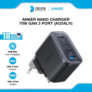 Anker Nano Charger (70W, 3 Ports) h&aacute;l&oacute;zati t&ouml;ltő fekete (A121AL11)