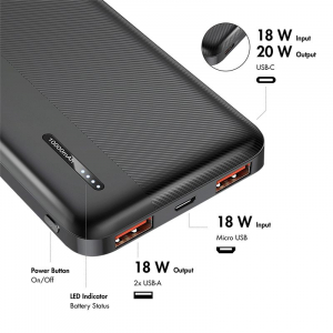 LogiLink 2x USB-A + USB-C 10000mAh Power Bank fekete (PA0372)
