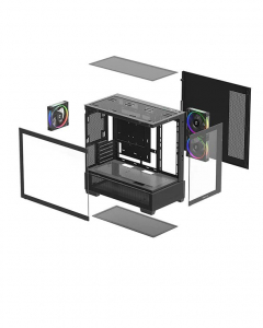 Deepcool CG380 3F t&aacute;p n&eacute;lk&uuml;li ablakos Micro-ATX h&aacute;z fekete (R-CG380-BKAGM3-G)