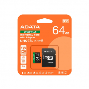 64GB microSDXC ADATA Speed Plus UHS-I U3 Class 10 +adapter (UD64GUI3V30A2SP-RA1)