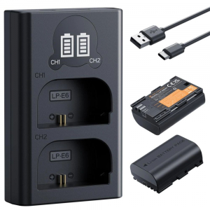 K&F Concept dupla USB-C akkumul&aacute;tor t&ouml;ltő + 2db LP-E6NH akkumul&aacute;tor 2600mAh (KF-28-0098)