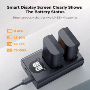 K&F Concept dupla USB-C akkumul&aacute;tor t&ouml;ltő + 2db LP-E6NH akkumul&aacute;tor 2600mAh (KF-28-0098)