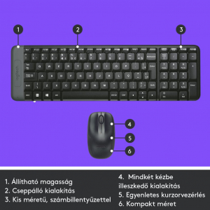 Logitech Wireless Combo MK220 vezet&eacute;k n&eacute;lk&uuml;li billentyűzet + optikai eg&eacute;r Grav&iacute;rozott HU (920-003167/3161)