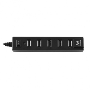 Ewent EW1130 7-Portos USB 2.0 Hub be/ki kapcsolóval fekete