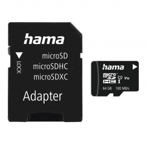 Hama microSD mem&oacute;riak&aacute;rtya 64GB + adapter (00124140)