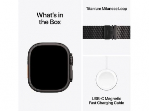 Apple Watch Ultra 3 GPS+Cellular 49mm fekete tit&aacute;ntok, fekete tit&aacute;n mil&aacute;n&oacute;i sz&iacute;j M m&eacute;ret (MF1Q4QH/A)
