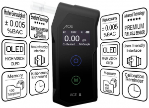 ACE X Alkoholteszter Fekete 0.0 - 5 &permil; Kijelzővel (107069)