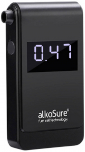 alkoSure Alkoholteszter Fekete (matt) 0.00 - 4.00 &permil; Kijelzővel, K&uuml;l&ouml;nb&ouml;ző m&eacute;rt&eacute;kegys&eacute;gek megjelen&iacute;thetők (F22)