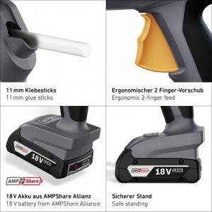 Steinel KLEBEPISTOLE MOBILEGLUE 5011 AMP FS Akkus ragaszt&oacute;pisztoly 11 mm 18 V 1 db akkumul&aacute;tor &eacute;s t&ouml;ltő n&eacute;lk&uuml;l (088361)