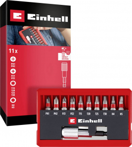 Einhell Bit Taschenbox 11tlg  Bit k&eacute;szlet PH, PZ, Belső hatlap, TX Bit tart&oacute;val (118663)