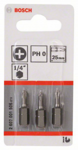 Bosch Accessories Bosch Csavaroz&oacute; bit, extra kem&eacute;ny, PH 0, 25 mm, 3 db-os csomag  PH 0 Hossz 25 mm (2607001506)
