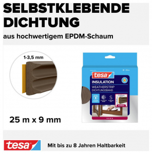 Tesa E-Profil  T&ouml;m&iacute;tőszalag moll Barna (H x Sz) 25 m x 9 mm 25 m (05464-00101-02)