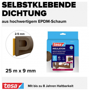 Tesa P-Profil  T&ouml;m&iacute;tőszalag moll Barna (H x Sz) 25 m x 9 mm 25 m (05391-00101-02)