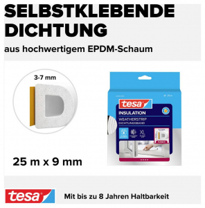Tesa D-Profil  T&ouml;m&iacute;tőszalag moll Feh&eacute;r (H x Sz) 25 m x 9 mm 25 m (05389-00000-00)