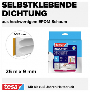Tesa E-Profil  T&ouml;m&iacute;tőszalag moll Feh&eacute;r (H x Sz) 25 m x 9 mm 25 m (05464-00100-02)