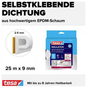 Tesa P-Profil  T&ouml;m&iacute;tőszalag moll Feh&eacute;r (H x Sz) 25 m x 9 mm 25 m (05391-00100-02)