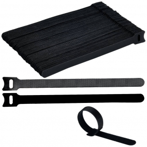 TRU COMPONENTS T24CA058 T&eacute;pőz&aacute;r k&aacute;belk&ouml;tegelő K&ouml;tegel&eacute;shez Bolyhos &eacute;s horgos f&eacute;l (H x Sz) 200 mm x 12 mm Fekete 100 db (TC-12888504)
