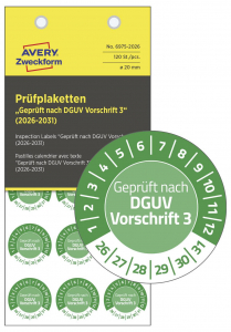 AVERY ZWECKFORM Ellenőrző plakett Gepr&uuml;ft nach DGUV Vorschrift 3 Z&ouml;ld &Ouml;ntapad&oacute; f&oacute;lia (O) 20 mm 20 mm DGUV 120 db (6975-2026)