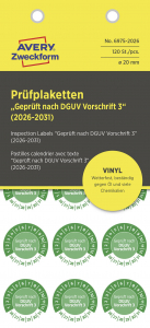 AVERY ZWECKFORM Ellenőrző plakett Gepr&uuml;ft nach DGUV Vorschrift 3 Z&ouml;ld &Ouml;ntapad&oacute; f&oacute;lia (O) 20 mm 20 mm DGUV 120 db (6975-2026)