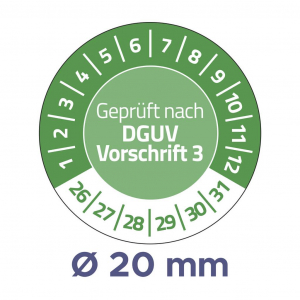 AVERY ZWECKFORM Ellenőrző plakett Gepr&uuml;ft nach DGUV Vorschrift 3 Z&ouml;ld &Ouml;ntapad&oacute; f&oacute;lia (O) 20 mm 20 mm DGUV 120 db (6975-2026)