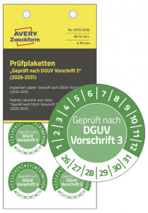 AVERY ZWECKFORM Ellenőrző plakett Gepr&uuml;ft nach DGUV Vorschrift 3 Z&ouml;ld &Ouml;ntapad&oacute; f&oacute;lia (O) 30 mm 30 mm DGUV 80 db (6976-2026)