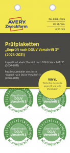 AVERY ZWECKFORM Ellenőrző plakett Gepr&uuml;ft nach DGUV Vorschrift 3 Z&ouml;ld &Ouml;ntapad&oacute; f&oacute;lia (O) 30 mm 30 mm DGUV 80 db (6976-2026)