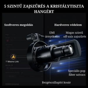 Maono PD300XS USB/XLR Dynamic Streamer/Podcast Mikrofon + Tart&oacute;kar Kit - Fekete (PD300XS black)