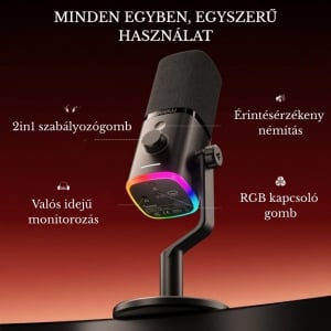 Maono PD100WS Vezet&eacute;k N&eacute;lk&uuml;li Streamer Mikrofon RGB + Tart&oacute;kar Kit- Fekete (PD100WS black)