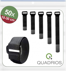 Quadrios T&eacute;pőz&aacute;r k&aacute;belk&ouml;tegelő K&ouml;tegel&eacute;shez Bolyhos &eacute;s horgos f&eacute;l (H x Sz) 100, 150, 200, 250, 300 mm, mm, mm, mm, mm x 20 mm Fekete 50 db (25CA575)