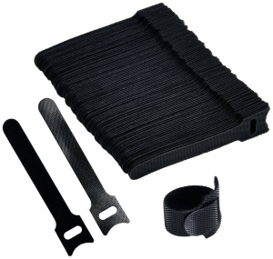 TRU COMPONENTS T24CA056 T&eacute;pőz&aacute;r k&aacute;belk&ouml;tegelő K&ouml;tegel&eacute;shez Bolyhos &eacute;s horgos f&eacute;l (H x Sz) 100 mm x 12 mm Fekete 100 db (TC-12888496)