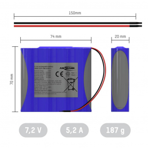 Ansmann 2S2P Akkupack 4x 18650 Kabel Li-Ion 7.2V 5200mAh Akkucsomag Cellasz&aacute;m: 4 L&iacute;tiumion 7.2 V 5200 mAh (2447-3043-60)